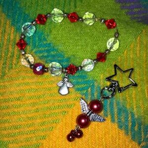 VINTAGE GLASS BEAD ANGEL BRACELET + KEYCHAIN SET